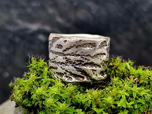 LeoLars-PABE Design Ring Konifere, Gr.56, aus 925er Silber, teilgeschwärzt, echte Koniferen Oberfläche, Unikat, Handarbeit