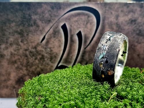 LeoLars-PABE Massiver Sandguss Design Ring, Gr. 60-61, aus 925er Silber mit verschieden farbigen direkt eingegossenen Saphiren, geschwärzt, Unikat, Handarbeit