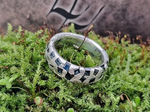 LeoLars-PABE Saphir Design Sandguss Ring, Gr.62 (19,7) aus 925er Silber mit vielen echten blau-grünen eingegossenen Saphiren, Handarbeit, Unikat