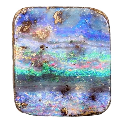 LeoLars-PABE Herrlicher gebohrter Boulder Opal Anhänger mit 60cm Lederband, Multicolor Opalfeuer, bunt, Picture Stone, Opal 26 x 23,3 x 10,1mm, Unikat, Handgeschliffen