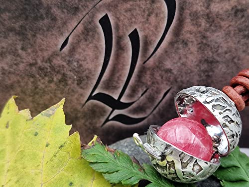 LeoLars-PABE Medaillon Kugel Planet aus 925er Silber mit Rhodochrosit Kugel in innern, Unikat, Handarbeit