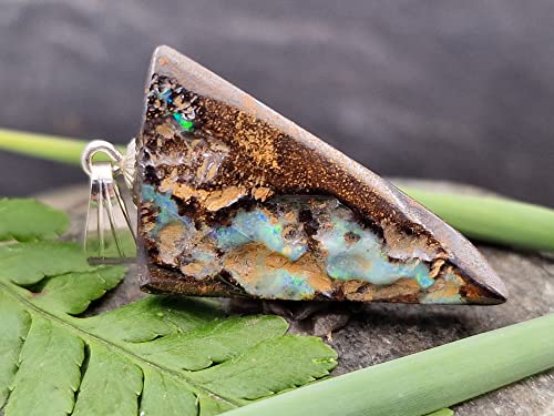 LeoLars-PABE Anhänger mit Boulder Opal und 925er Silber Stiftöse, partielles Feuer, Opal 25.6 x 17 x 5.6mm, Unikat, Handgeschliffen