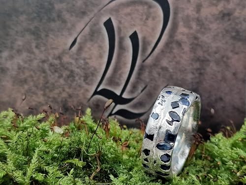 LeoLars-PABE Design Saphir Sandguss Design Herren Ring, Gr.66 (21), mit echten blauen eingegossenen Saphiren aus 925er Silber, Unikat, Handarbeit