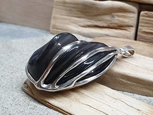 LeoLars-PABE Obsidian Anhänger aus 925er Silber mit einem gecarvtem Obsidian, Unikat, Handarbeit