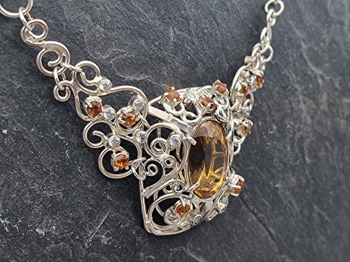 LeoLars-PABE Majestätisches Citrin - Bergkristall Collier aus 925er Silber, handgefertigte Kette, Groß, Statement, Königlich, aufwendig, leicht, Unikat, Handarbeit