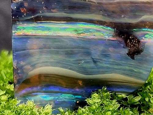 LeoLars-PABE Boulder Opal Anhänger mit 925er Silberrohr, Meeresfarben, mit Regenbogen Opalfeuer Streifen, Unikat, Handgeschliffen