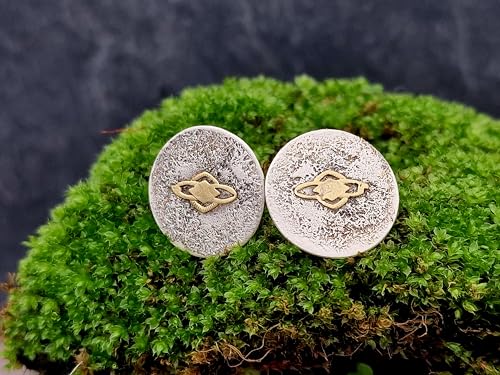 Design Ohrstecker aus 925er Silber mit feiner wilder Oberflächen Struktur Und Gelbgold Elementen, Unikat, Handarbeit