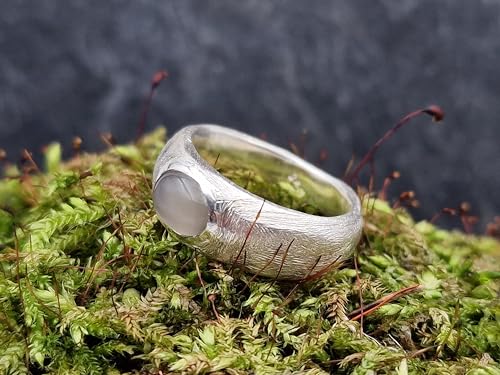 LeoLars-PABE Ceylon Mondstein Design Ring, Gr 56 (17,8) aus 925er Silber, grau-silbener Schimmer, Oberflächenstruktur, Unikat, Handarbeit
