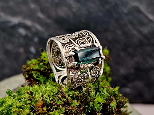 LeoLars-PABE Indigolith Design Filigree Ring, Gr. 57-58, aus 925er Silber, verspielt, leicht, dunkelblau, Unikat, Handarbeit