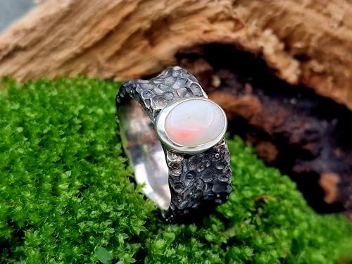 LeoLars-PABE Weißer Opal Design Ring, Gr.58-59, im Lava Style aus 925er Silber, natürlich, massiv, teilgeschwärzt, Unikat, Handarbeit