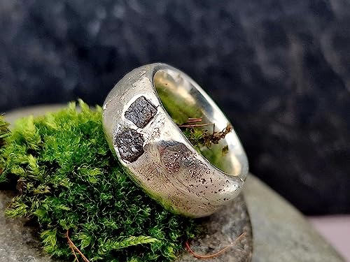 LeoLars-PABE Sandguss Design Ring, Gr.55, aus 925er Silber, rauh, ursprünglich, natürlich, mit 2 großen Rohdiamant Würfeln, Unikat, Handarbeit