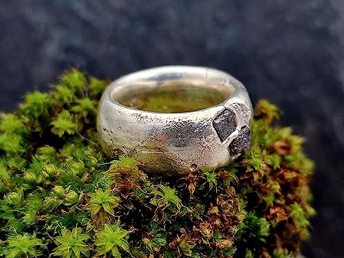 LeoLars-PABE Sandguss Design Ring, Gr.55, aus 925er Silber, rauh, ursprünglich, natürlich, mit 2 großen Rohdiamant Würfeln, Unikat, Handarbeit