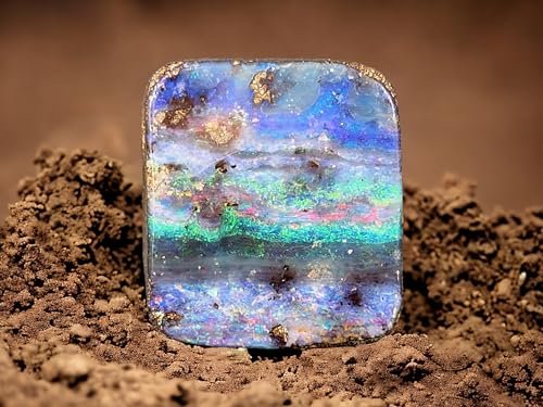 LeoLars-PABE Herrlicher gebohrter Boulder Opal Anhänger mit 60cm Lederband, Multicolor Opalfeuer, bunt, Picture Stone, Opal 26 x 23,3 x 10,1mm, Unikat, Handgeschliffen