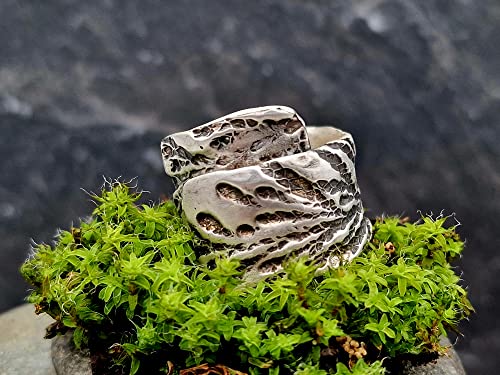 LeoLars-PABE 925er Silber Design Ring, Gr.60, Stil der Oberfläche Konifere, teilgeschwärzt, überlappende Ringschiene, Unikat, Handarbeit