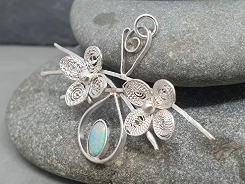 LeoLars-PABE Lightning Ridge Opal Filigree Anhänger aus 925er Silber, Filigranes Florales Design, Unikat, Handarbeit