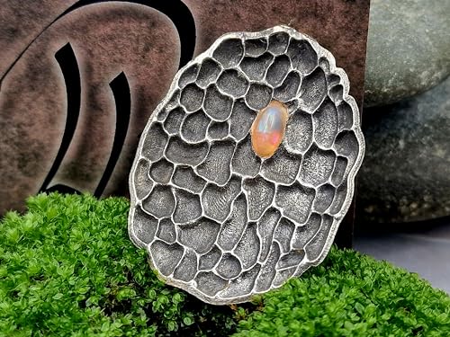 LeoLars-PABE Lightning Ridge Opal Design Anhänger aus 925er Silber mit geadertem Muster, teilgeschwärzt, aufhängung hinten, Unikat, Handarbeit
