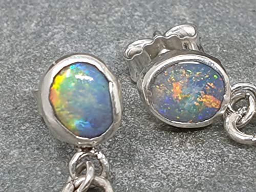 Lightning Ridge Opal Filigree Ohrhänger aus 925er Silber, Stecker, Traditionell und Modern, Unikat, Handarbeit