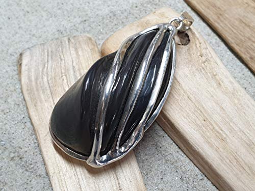 LeoLars-PABE Obsidian Anhänger aus 925er Silber mit einem gecarvtem Obsidian, Unikat, Handarbeit