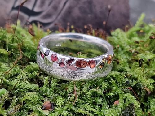 LeoLars-PABE Sandguss Design Regenbogen Ring. Gr. 66-67 (21), mit verschieden farbigen echten eingegossenen Edelsteinen aus 925er Silber, Unikat, Handarbeit
