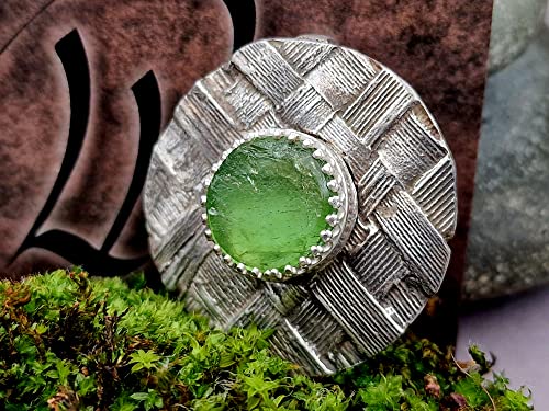 LeoLars-PABE Peridot Design Anhänger mit natürlicher Oberfläche, aus 925er Silber und echter gewebter Pampasgras Oberfläche, teilgeschwärzt, Unikat, Handarbeit