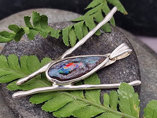 LeoLars-PABE Boulder Opal Design Anhänger aus 925er Silber, Opal 21.8mm x 8mm, Unikat, Handarbeit