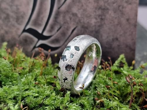 LeoLars-PABE Sandguss Design Ring, Gr.54 (17,2), aus 925er Silber mit eingegossenen echten blauen Saphiren, Unikat, Handarbeit