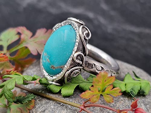 LeoLars-PABE Echter Türkis Design Ring, Gr. 59 (18.7), aus 925er Silber, verspielt, teilgeschwärzt, massiv, Unikat, Handarbeit