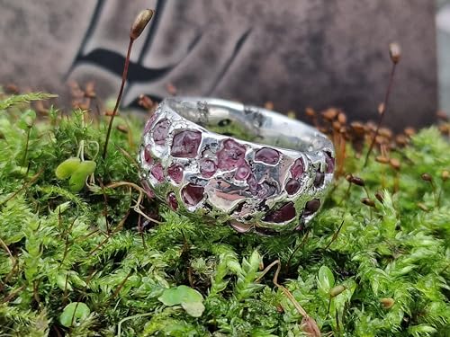 LeoLars-PABE Design Sandguss Ring, Gr.51-52 (16,3), aus 925er Silber mit eingegossenen Spinell Rohsteinen, Unikat, Handarbeit