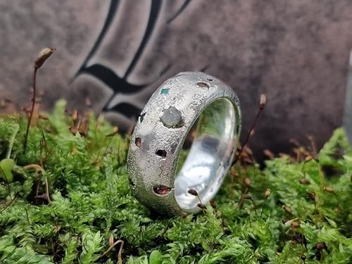 LeoLars-PABE Design Sandguss Ring, Gr.55 (17,5), aus 925er Silber mit verschiedenen echten eingegossenen Edelsteinen, Handarbeit, Unikat