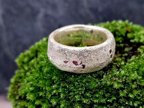 LeoLars-PABE Design Sandguss Ring, Gr.62-63 (19,8), aus 925er Silber mit verschiedenen eingegossenen Edeksteinen, Unikat, Handarbeit