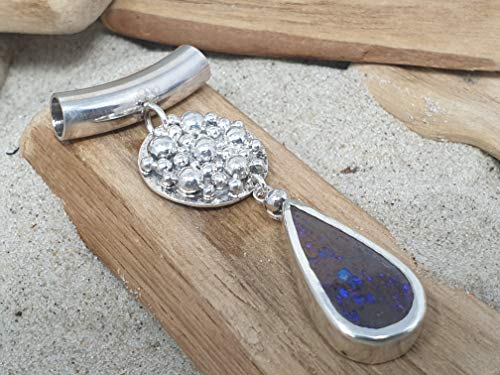 LeoLars-PABE Boulder Opal Anhänger aus 925er Silber mit Röhrchen und Kugelplatte, Unikat, Handarbeit