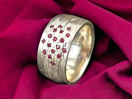 LeoLars-PABE Rubin Ring im Wellen Design, Gr.58 (18,5), aus 925er Silber, 18 Rubine, schönes rot, massiv, Unika, Handarbeit