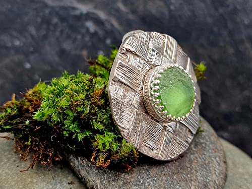 LeoLars-PABE Peridot Design Anhänger mit natürlicher Oberfläche, aus 925er Silber und echter gewebter Pampasgras Oberfläche, teilgeschwärzt, Unikat, Handarbeit