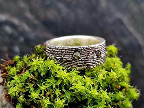 LeoLars-PABE Demantoid Design Rohsteinwürfel Ring, Gr.55, aus 925er Silber im Sepiaguss Geseign, Unikat, Handarbeit