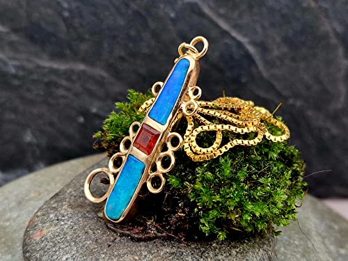 LeoLars-PABE 585er Gold Design Anhänger mit zwei GEM Boulder Opalen und einem Feueropal, Maritim, Leuchturm, mit Double Gold Kette, Unikat, Handarbeit