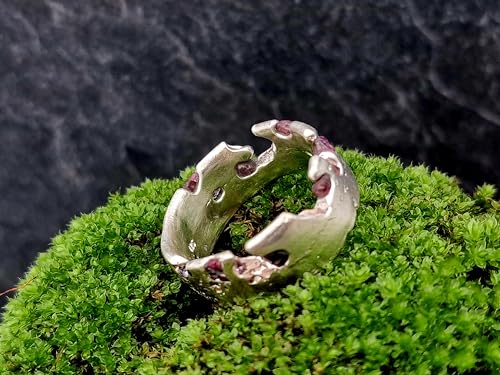 LeoLars-PABE Herren Spinell Sandguss Design Ring, Gr. 66-67, aus 925er Silber mit eingegossenen Spinellen, massiv, Vulkan Style, Unikat, Handarbeit