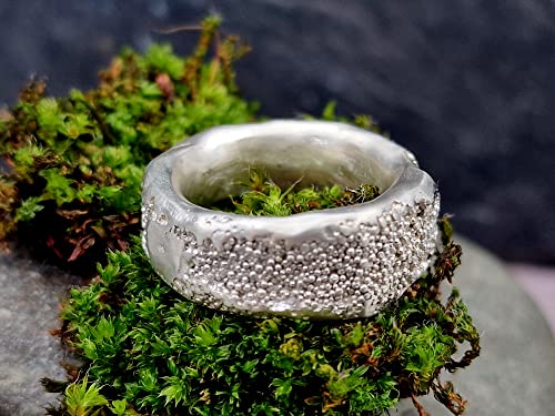 LeoLars-PABE Design Ring, Gr. 58, aus 925er Silber im Mini Perlen Design, Perloberfläche, sehr massiv, Unikat, Handarbeit