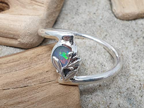 LeoLars-PABE Ring mit Lightning Ridge Opal aus 925er Silber mit Zweigen, Gr.58, Unikat, Handarbeit