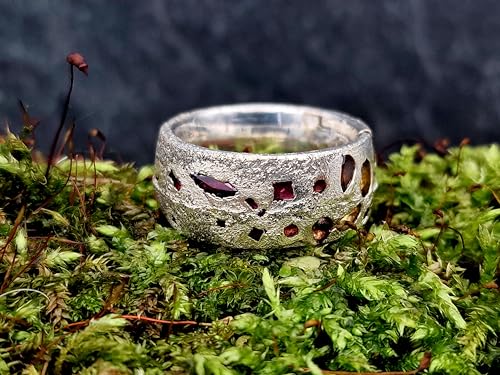 LeoLars-PABE Sandguss Design Ring, Gr.56 (17,8), aus 925er Silber mit echten eingegossenen verschiedensten Edelsteinen mit Farbverlauf, Nr.51, Unikat, Handarbeit