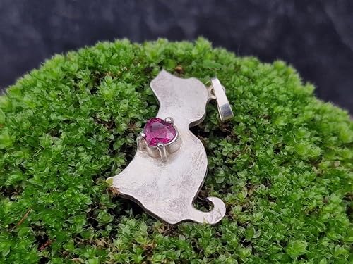LeoLars-PABE Hundewelpen Anhänger aus 925er Silber mit rosa Turmalin Herz, seidenmatt, Hund, Handarbeit