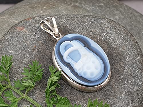 LeoLars-PABE Achat Gemme Babyschuh Anhänger aus 925er Silber, schlichter Rahmen, Anhänger 24.9x16.7x4.2mm