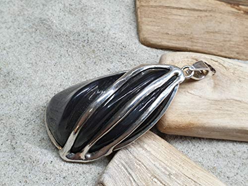 LeoLars-PABE Obsidian Anhänger aus 925er Silber mit einem gecarvtem Obsidian, Unikat, Handarbeit