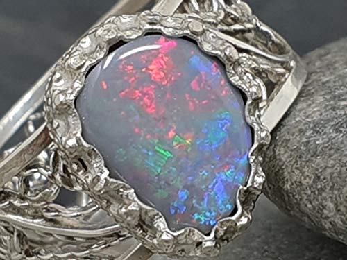 LeoLars-PABE Lightning Ridge Opal Filigree Ring aus 925er Silber, Gr.56, Filigran, Verspielt, Unikat, Handarbeit