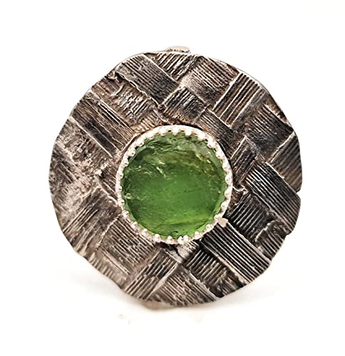 LeoLars-PABE Peridot Design Anhänger mit natürlicher Oberfläche, aus 925er Silber und echter gewebter Pampasgras Oberfläche, teilgeschwärzt, Unikat, Handarbeit