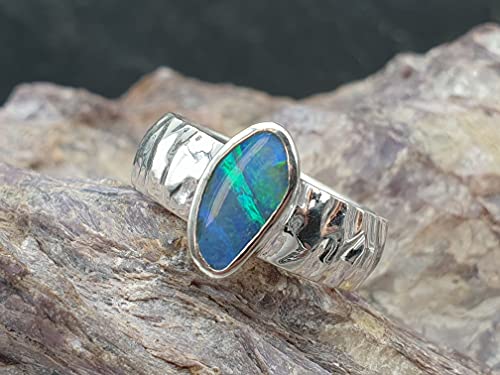 LeoLars-PABE Lightning Ridge Opal Design Ring, Gr.56, aus 925er Silber, Rough Design, Unikat, Handarbeit