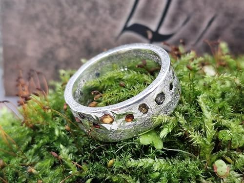 LeoLars-PABE Bunter Design Sandguss Ring, Gr. 59 (18,7), aus 925er Silber mit bunten echten eingegossenen Edelsteinen, glänzend, Unikat, Handarbeit