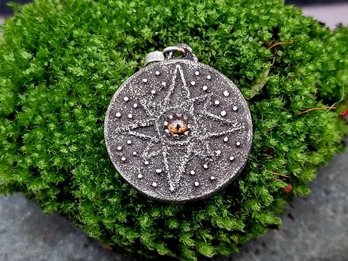 LeoLars-PABE Piraten Medaillon Design Anhänger aus 925er Silber mit braunen Diamant in Rosecut, geschwärzt, Windrose, Unikat, Handarbeit