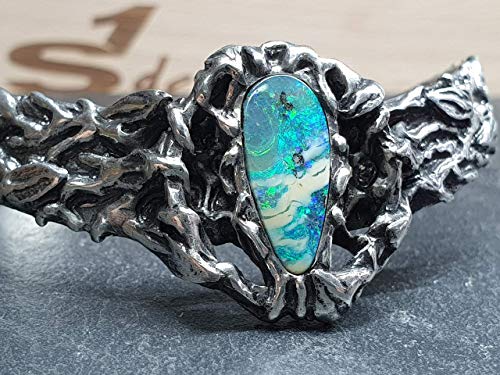 Armspange mit Boulder Opal aus 925er Silber, Organisches Design, Unikat, Handarbeit