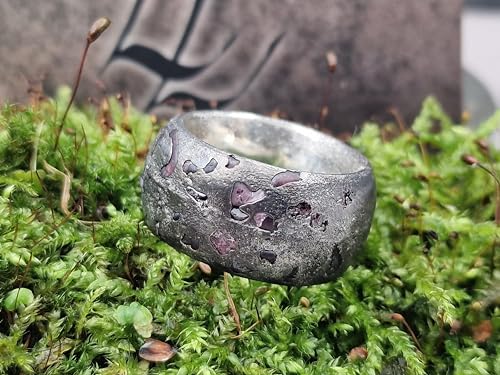 LeoLars-PABE Sehr massiver Spinell Sandguss Design Ring, Gr.60 (19), aus 925er Silber mit eingegossenen Spinell Rohsteinen, teilgeschwärzt, Unikat, Handarbeit