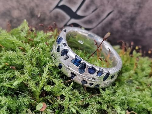 LeoLars-PABE Design Saphir Sandguss Design Herren Ring, Gr.66 (21), mit echten blauen eingegossenen Saphiren aus 925er Silber, Unikat, Handarbeit